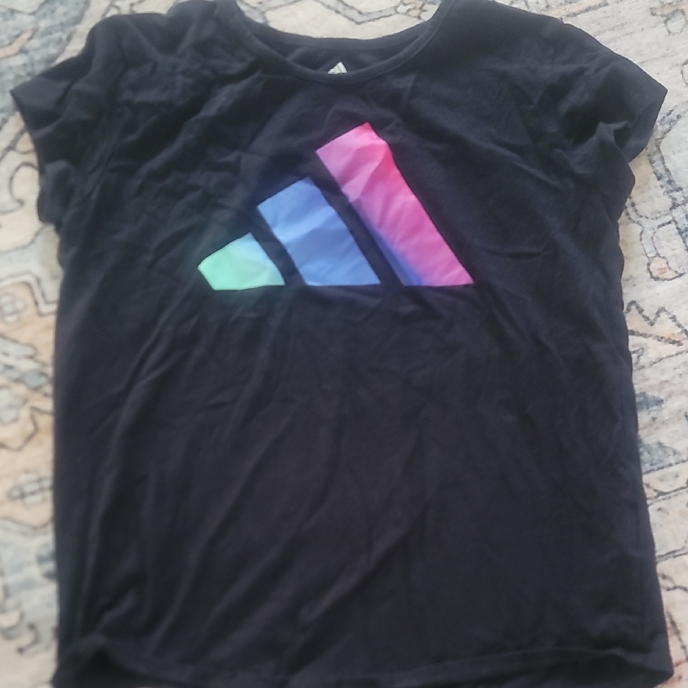 Adidas Kids Black T-Shirt with Multicolor Logo